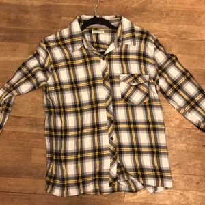 Yellow, black and white flannel button down